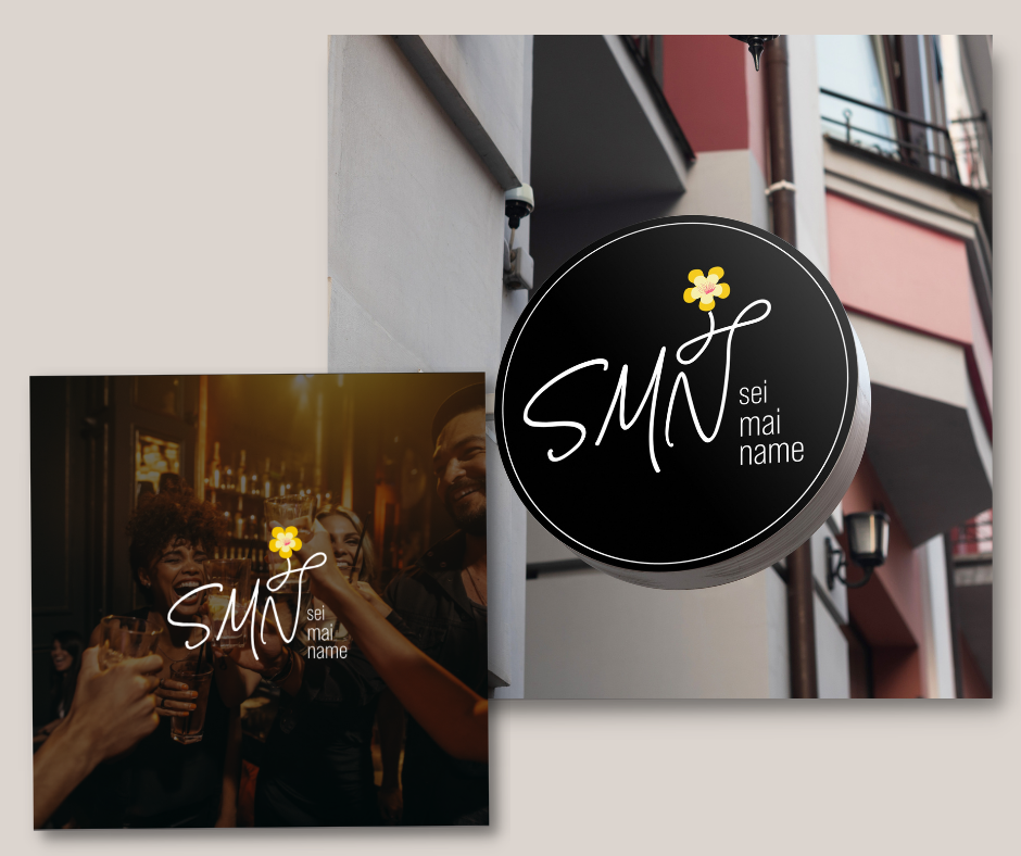 Sei Mai Name brand identity applied to venue signage and promotional imagery